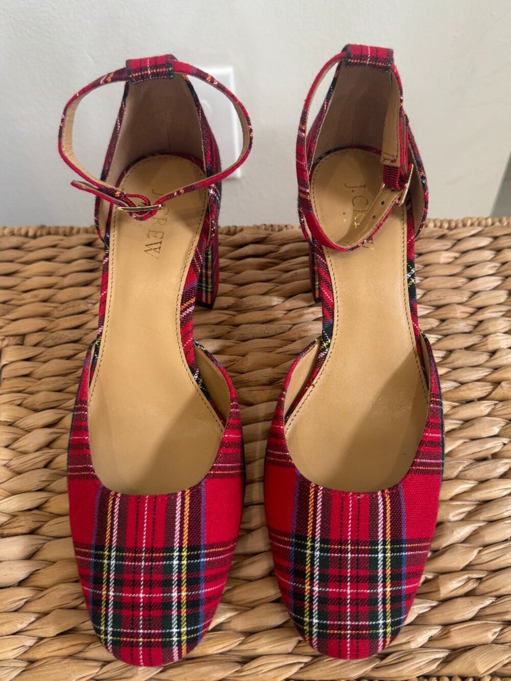 J.Crew Tartan Ankle Strap Block Heels Size 8 NWOT